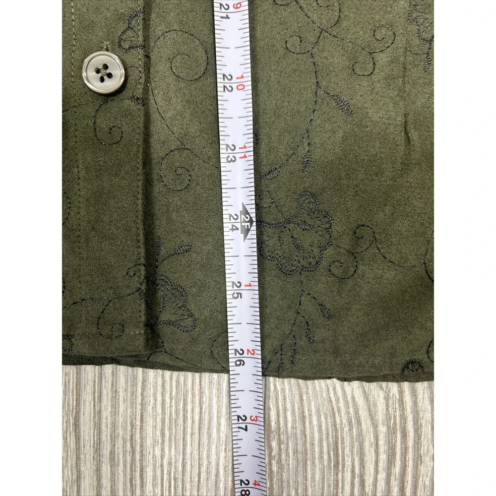Vintage Sag Harbor Embroidered Green Floral Button‎ Up Shirt Womens SZ M